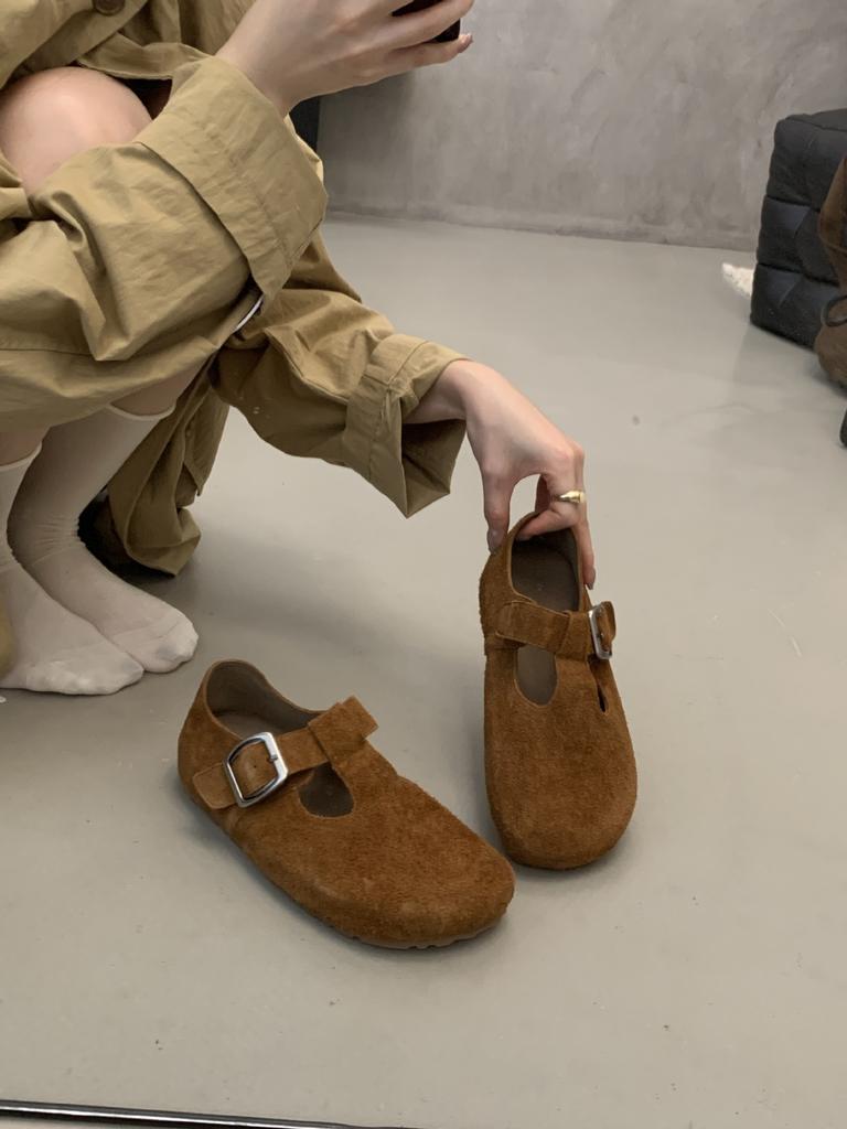 Old money style retro T-band Mary Jane 2025 new matte cowhide flat bottom round head soft sole versatile single shoes