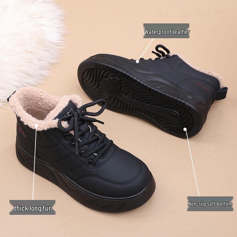 Women's Fleece-lined High-top Winter Shoes – Thick-soled, Warm, Non-slip, Casual Board Style