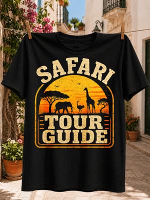 Safari Tour Guide Graphic Elephant Giraffe Ostrich And Acacia Silhouettes At Sunset Vintage African  Unisex All Tshirt