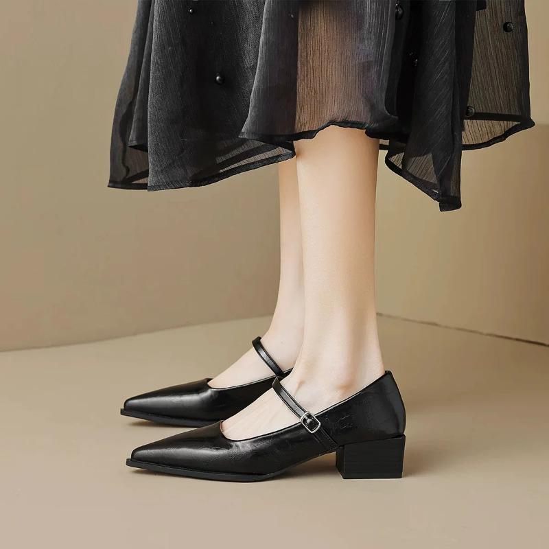 Woman Fashion Pointy Mary Jane Shoes 2025 Spring New Elegant Pumps Female Sexy Pointed Toe High Heels Thick Heel Party Shoes