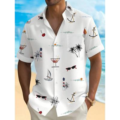 Herren Hemd mit nautischem Print, kurzärmlig, lässiges Strandurlaub Top