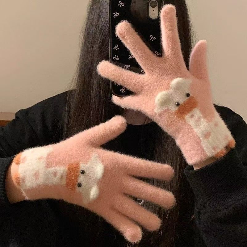 Cute giraffe plush knitted five-finger female plush thickened cycling cold protection
