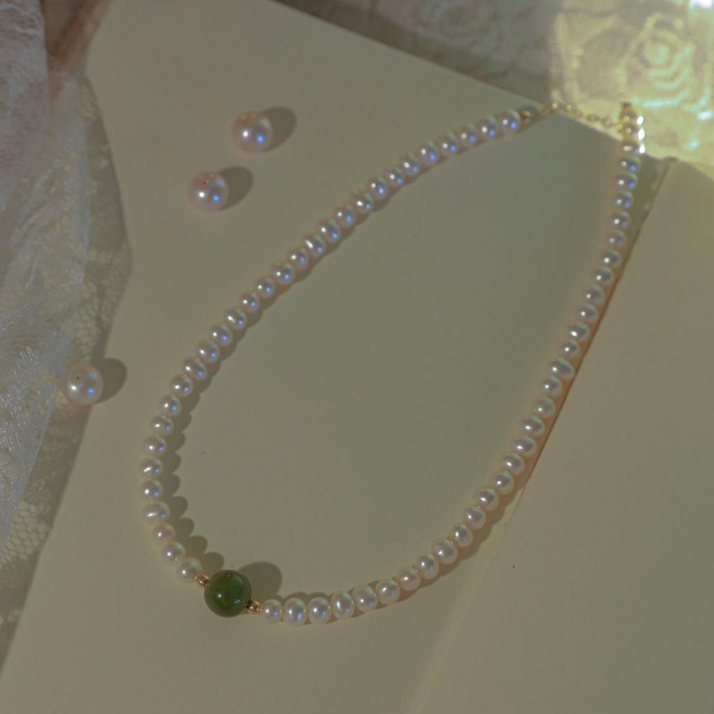 100% Natural Jade Stone & Freshwater Pearl 14K Gold Filled Female Necklace For Women Short Chains Birthday Gifts