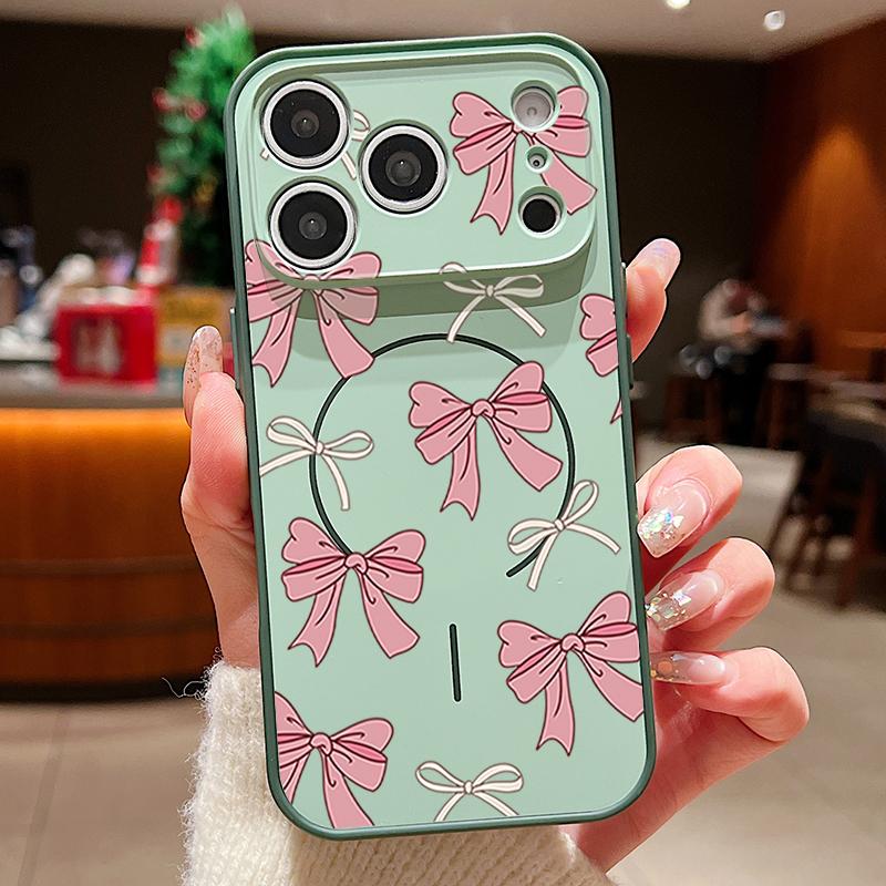 Magnético Para Magsafe Funda Para iPhone 17 Pro Max Patrón de Lazos Rosas Cubierta con Sensación de Piel Para iPhone 16 15 14 13 Pro Max