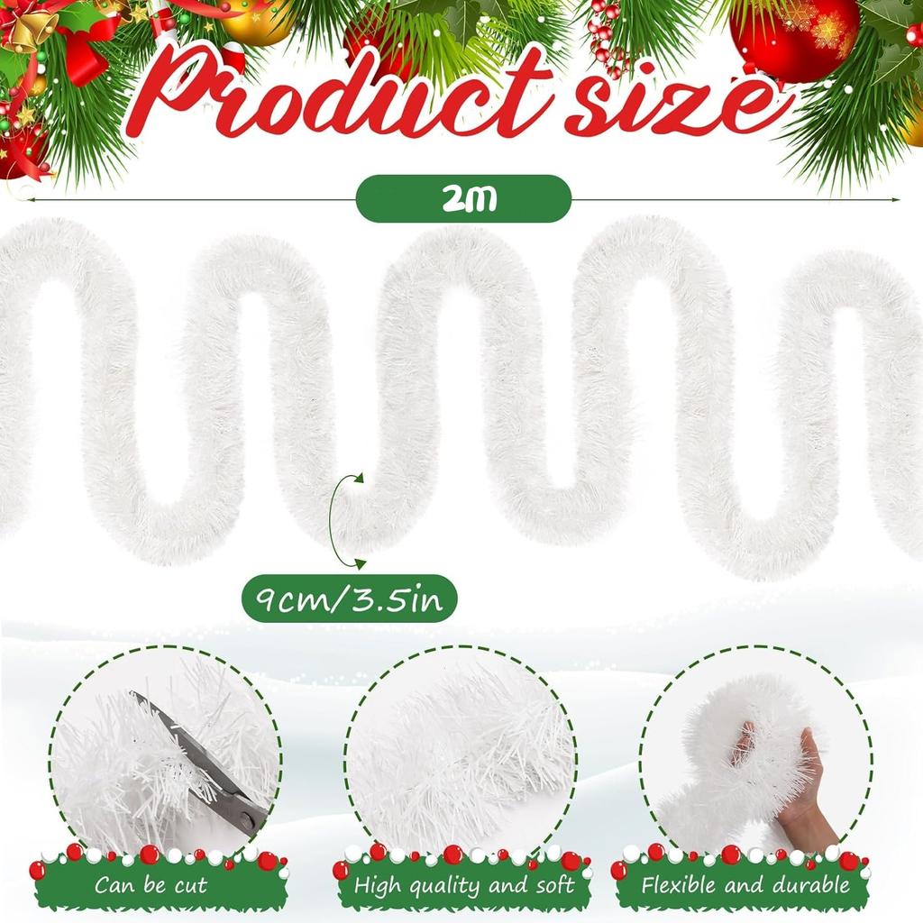 2m Christmas Tinsel Garland White Cane Wreath Xmas Tree Hanging Ornaments Ribbon Wedding Party Home Decor Festive Supplies