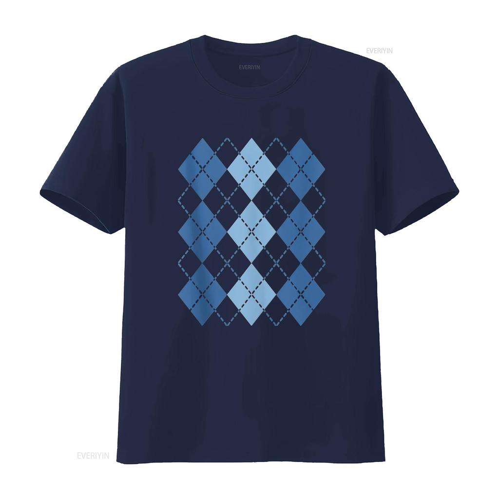Mens Preppy Plaid Argyle Stylish Fun Faux Sweater Design T Shirt White 3X Large vintage Washed Unisex Casual streetwear homme