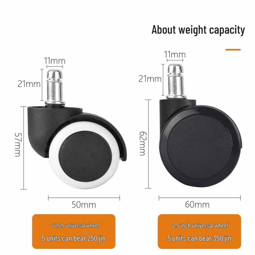 2-Inch Silent PU Office Chair Casters for Executive and Boss Chairs - Thickened Swivel with Circlip Universal Design