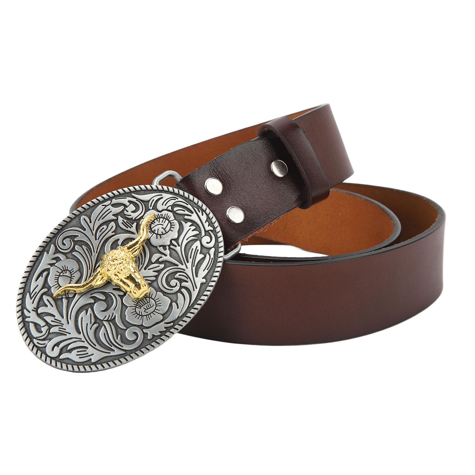 

Западный ковбойский ремень для мужчин кожаный регулируемый ретро винтажный с узором быка повседневная пряжка для