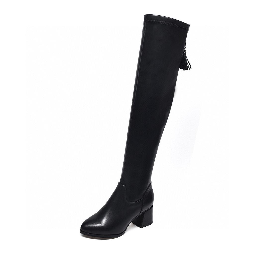 Women's boots 2025 long tube black thin European and American style knee boots comfortable cowhide thin boots three kinds of highly elastic boots