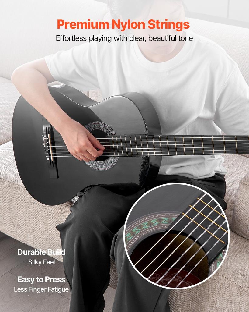 VEVOR Classical Guitar, 780 Mm, Wood Classical Guitar Starter Kit for Beginners, with Nylon Strings, Gig Bag, Strap, Tuner, Extra Strings, Picks