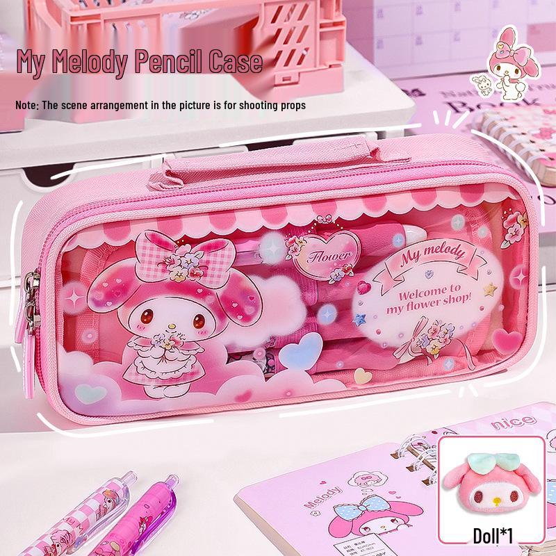 Pink Cartoon Sand Pencil Case – Multi-functional Stationery Box for Girls