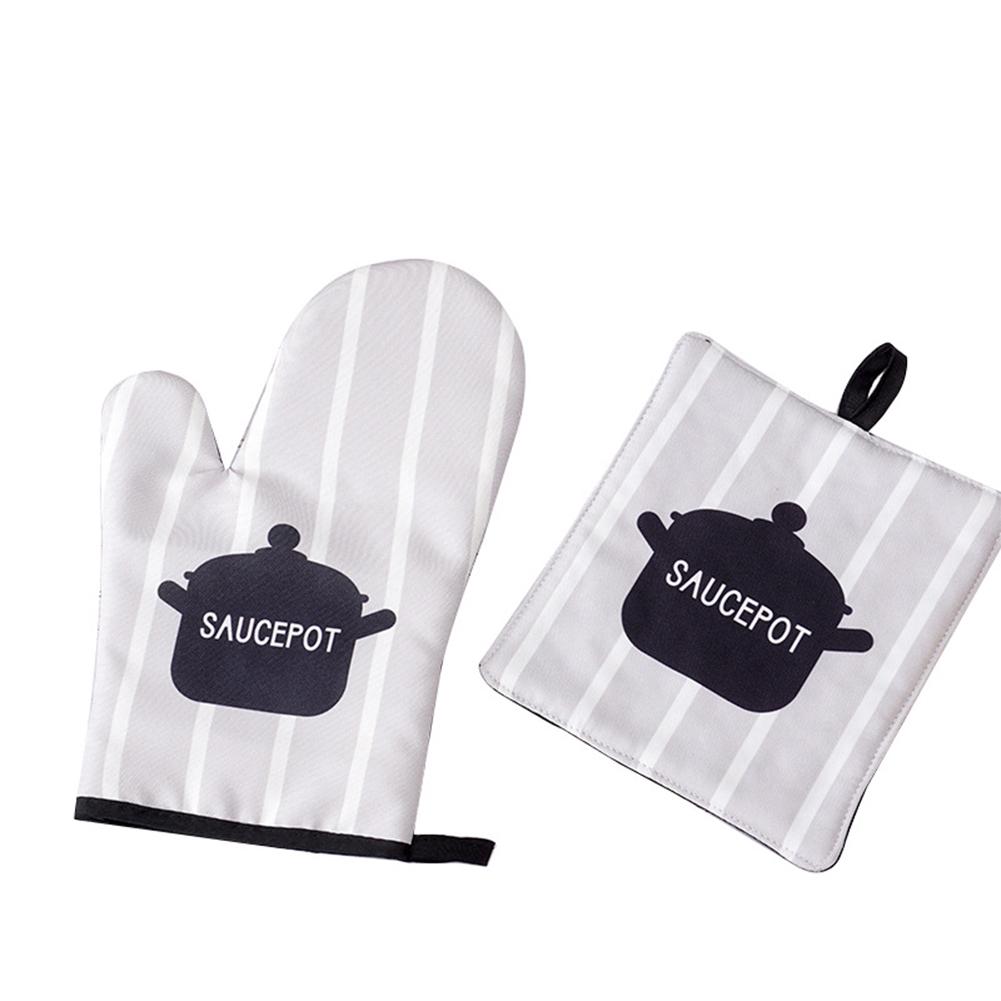 2pc/set Oven Mitt Table Pad Heat Resistant Thickened Kitchen Gloves Pot Holder Soft Inner Lining