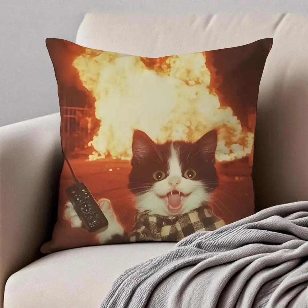 Funny Meme Cat Explosion Pillow Covers 2D Flat Printed Peach Skin Throw Cushion Case For Couch Sofa Living Room Decor 45X45Cm