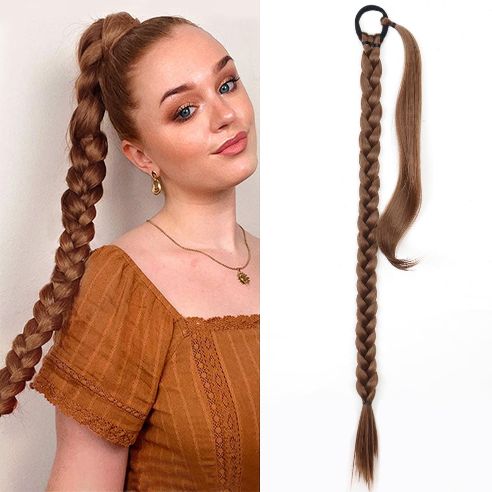 

MERISIHAIR Синтетичне волокно, плетений кінський хвіст, чорний натуральний шиньон, довгий кінський хвіст із гумкою для волосся для жінок 85 cm