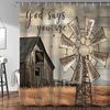 Westerse Schuur Windmolen Douchegordijnsets voor Badkamer, Rustieke Inspirerende Citaten Country Vintage Douchegordijnen, Waterdicht F