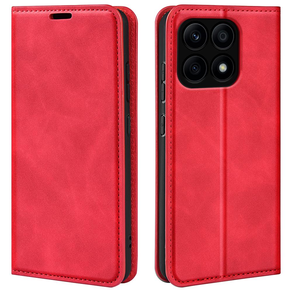 

Чехол-кошелек-бумажник с подставкой из искусственной кожи для Honor X8a 4G, магнитный чехол для телефона с ощущением прикосновения к коже Red