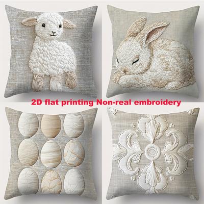 Soft 2D Printed Cushions With Sheep Rabbit Patterns Polyester Pillowcase, Sofa Decorative Cushion Cov Headboard Pillow