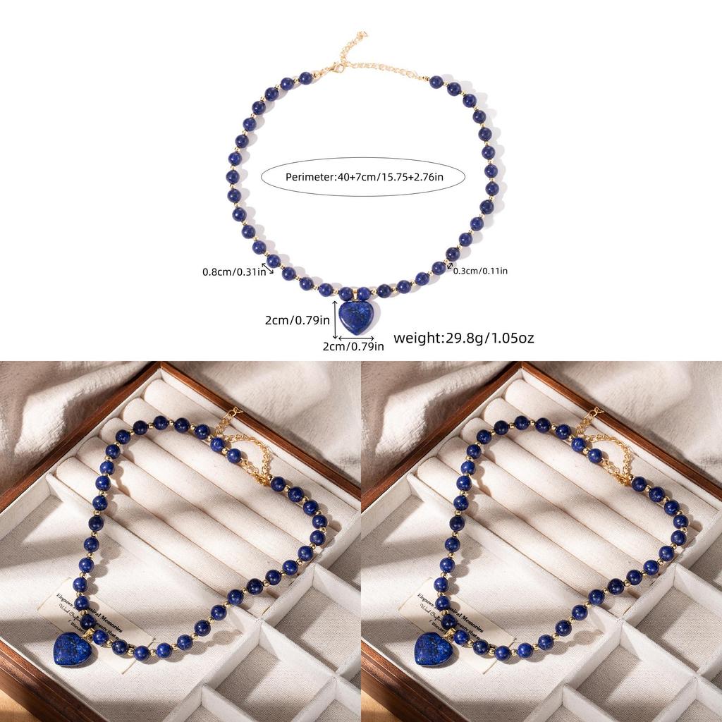 Collana con Ciondolo a Forma di Cuore di Agata Blu con Charms Geometrici per Donne Casual