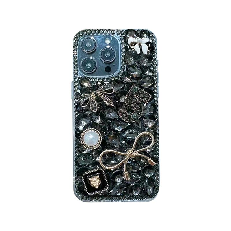 For IPhone17Promax Mobile Phone Case for Apple 14 Rhinestone Bow 15 Luxury Full Diamond Pearl Tiger Head for Women