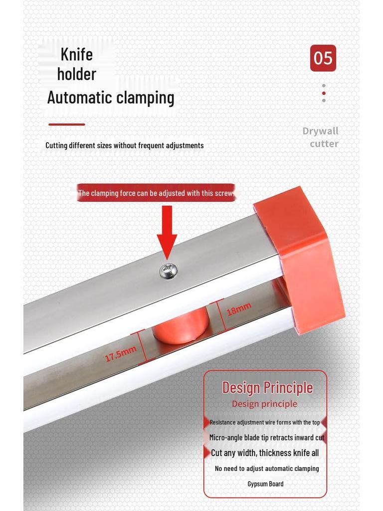 Multi-Functional Gypsum Board Cutter with Folding Handle and Dust-Free Stainless Steel Blade