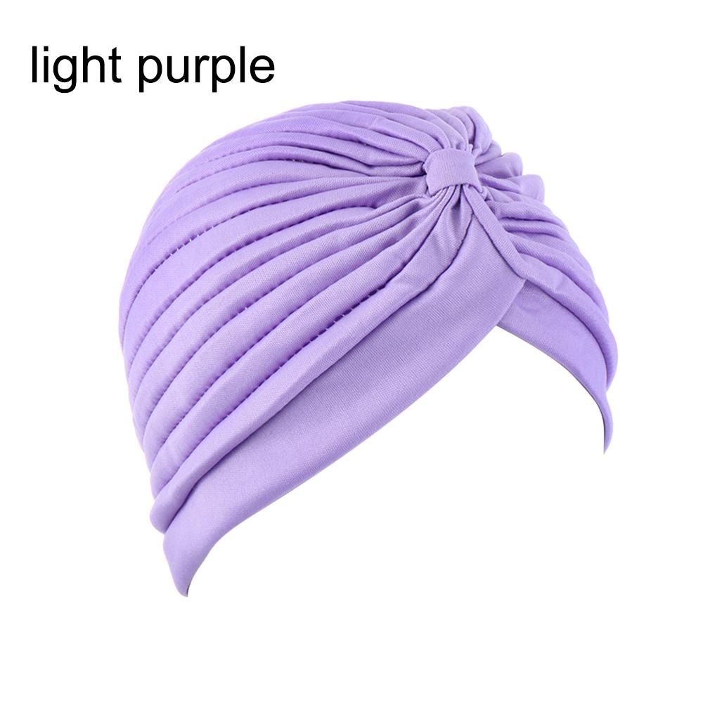 Solid Color Women Elastic Cotton Fold Turban Hat Soft Bonnet Muslim Hijab Ladies Head Wrap Warm Beanies Chemo Hat