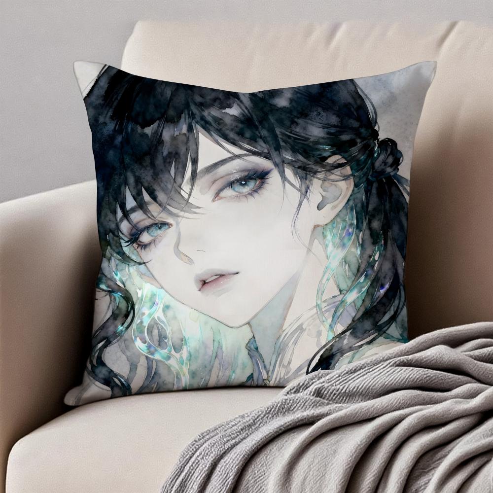 Elegant Nine Phases of Ink Painting Art Cushion Cover Pillowcase Antidustmite Invisible Zipper Short Plush Sofa Cushion