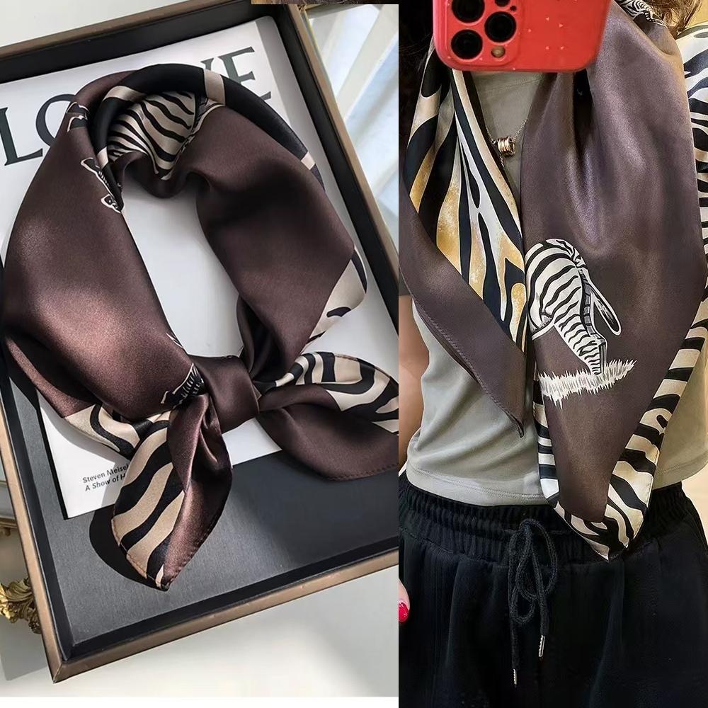 green Women 100% Mulberry Silk Scarf For Hair Headscarf Spring Fall Elegant Floral Small Silk Square Neck Scarves Neckerchief