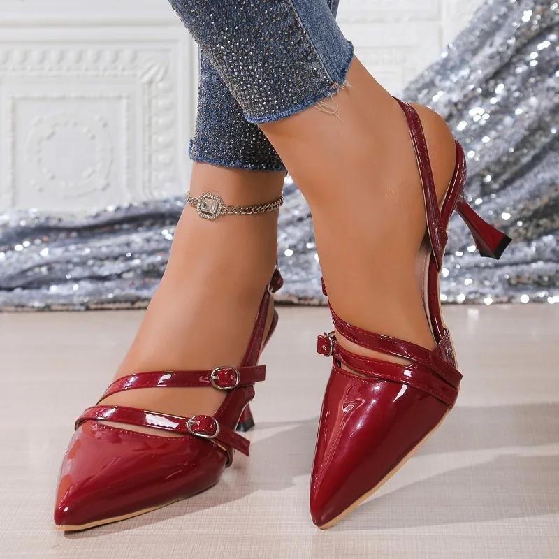 Fashion 2025 New Slingbacks Women's High Heels Pointed Toe Thin Heels Fashion Buckle Strap Pumps Shallow Plus Size Daily Dress & Career
