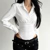 Women's Solid Color Design Button Jumpsuit Shirt Long Sleeve Lapel Slim Fit Fashion Top