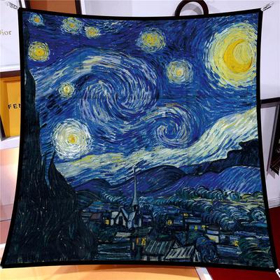 90cm Sternenhimmel Imitation Köper Modischer Seidenschal Quadratisch Damen Hijab Bandana Foulard Kopftuch Van Gogh Ölgemälde Halstuch