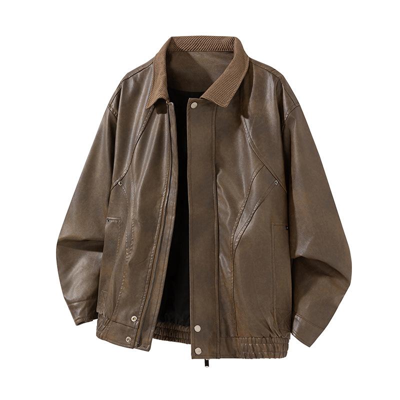 American Deconstructed Rivet PU Leather Jacket Men's Autumn New Windproof Lapel Jacket