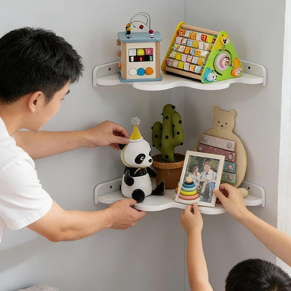 Cloud Floating Storage Rack Corner Floating Shelf 2 Pieces Wall Mounted Bookshelf For Bathroom Bedroom Living Room Kitchen