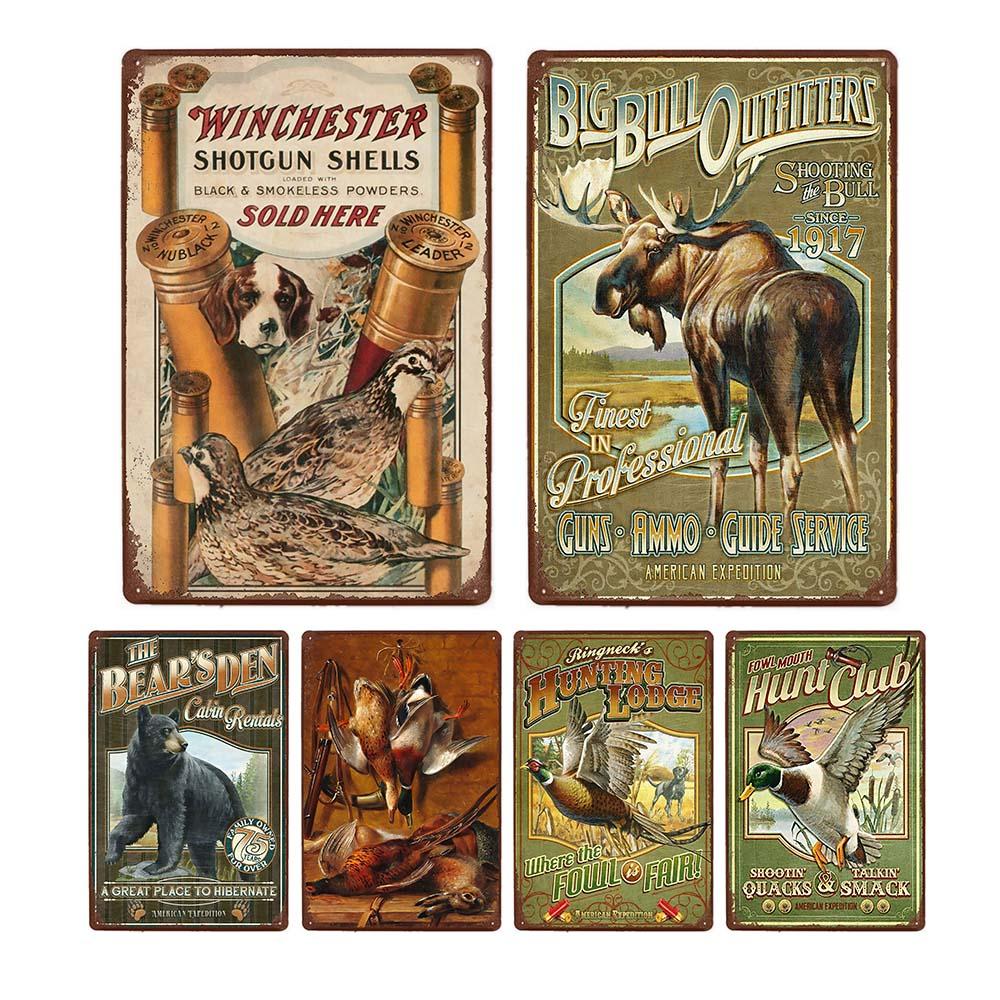 Metallschild im Vintage-Stil, für Männerhöhle, Blechmalerei, Poster, Jagdhunde, Hirsche, Retro-Wandkunst, Eisenplatten, Dekoration, Plakette, 20 x 30 cm
