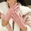 Korean Version of Winter Cute Suede Plus Velvet Warmth Riding Skiing Solid Color Gloves