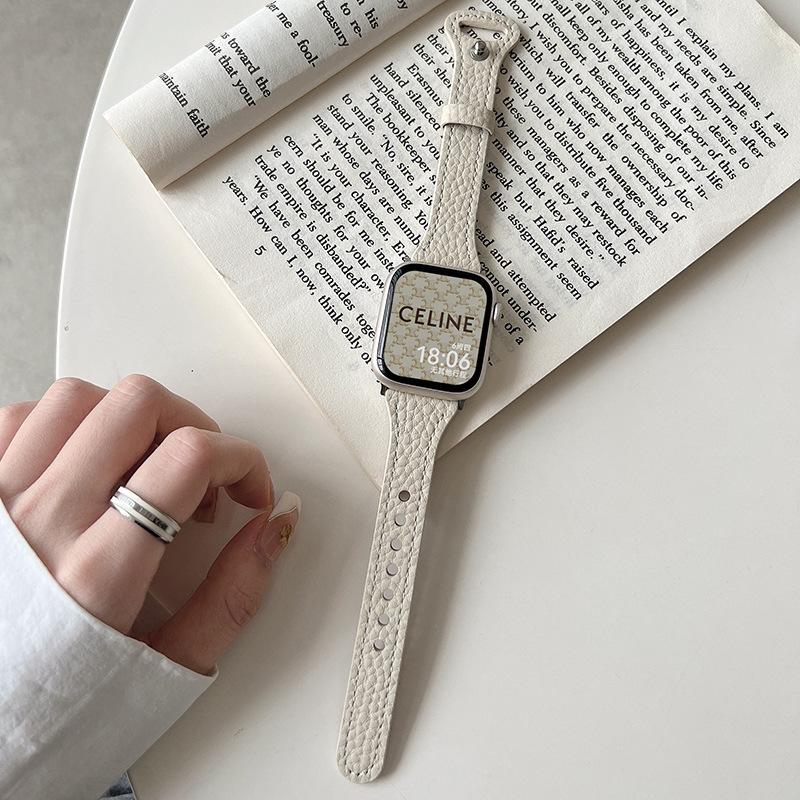Suitable For Applewatch Apple Watch S9 Lychee Pattern Strap Iwatch9876 Generation Se Leather Strap Women