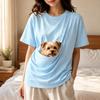Unisex Short Sleeve T-Shirt with Large Pockets for Phone and Pet, Loose Fit Drop Shoulder Casual Top