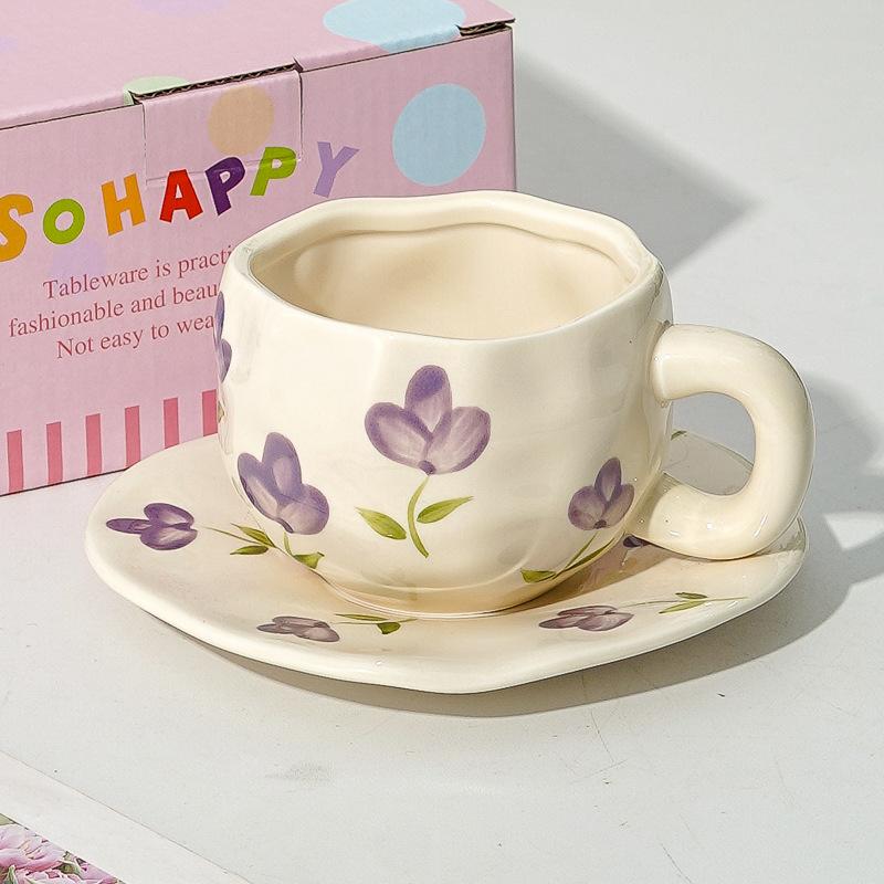 Creative Cute Flower Ceramic Coffee Mug Simple Couple Mug Exquisite Afternoon Tea Dessert Cup Office Mug Birthday Gift Art Decor