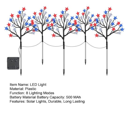 Outdoor Solar Lights 4th of July Decorations Lights 5 Star Trees with 8 Lighting Modes Waterproof Garden Lights for Independence Day