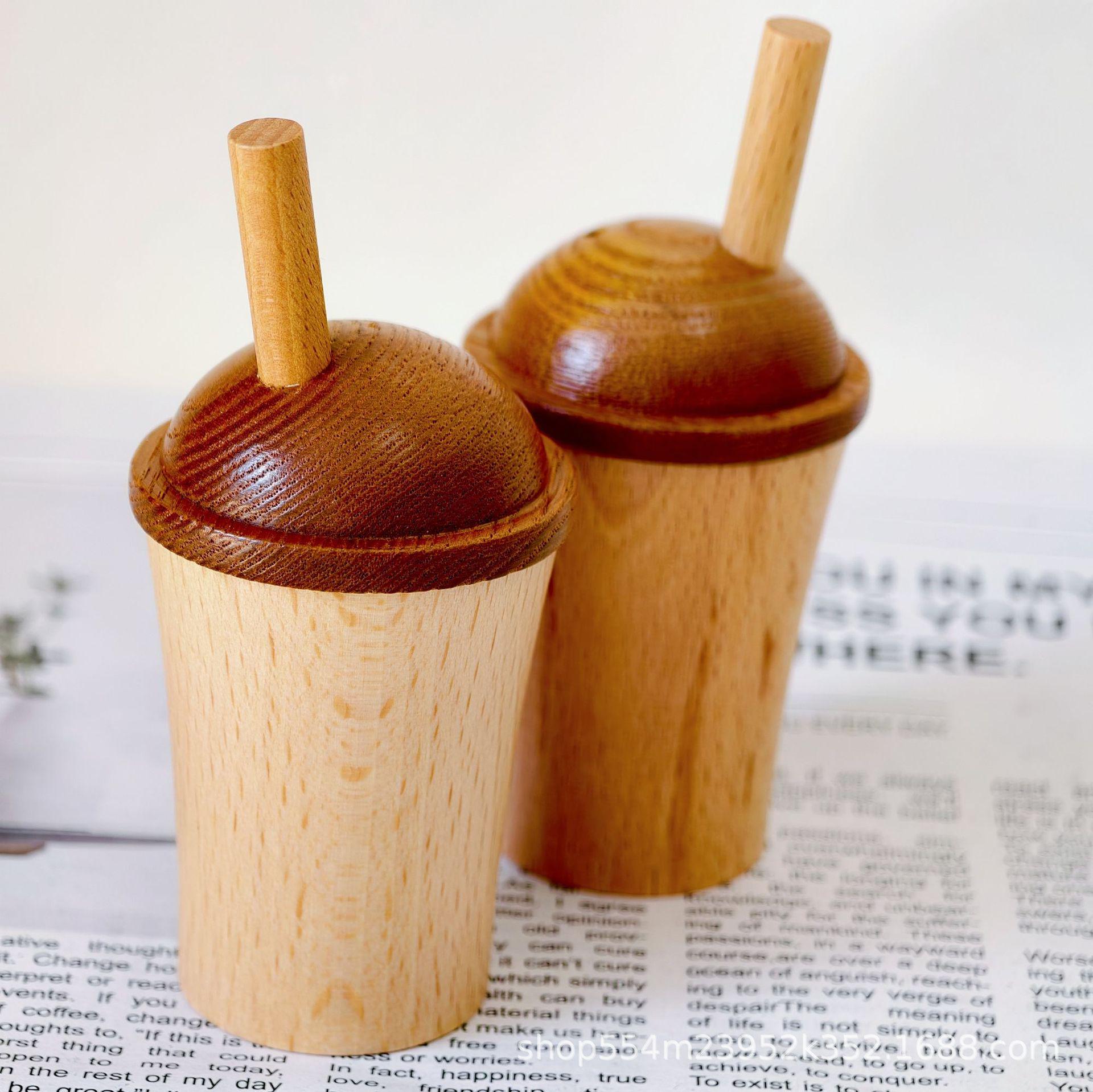 Beech Wood Double-Sided Toothpick Holder  Milk Tea Cup Ornament
