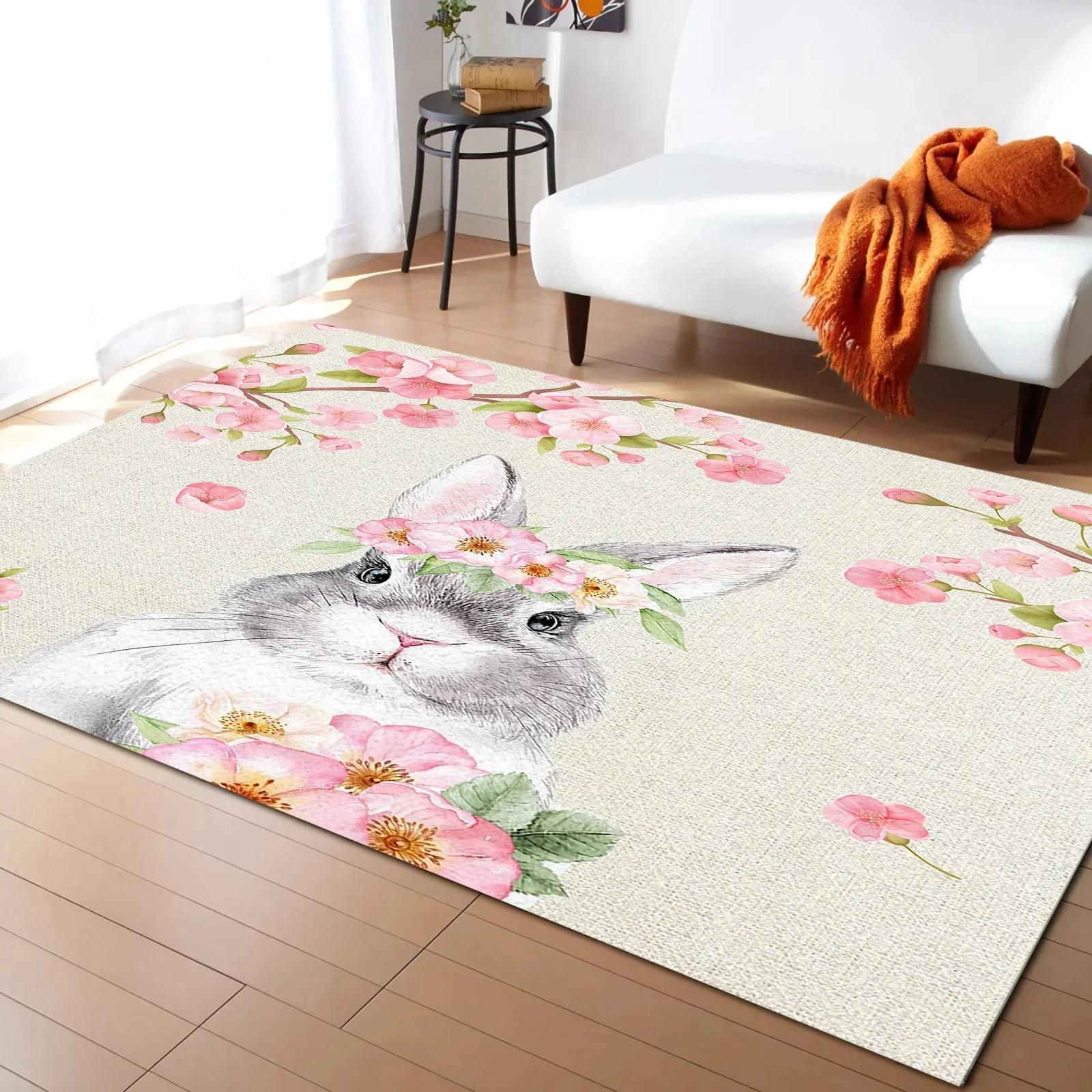 

VIKAMA Easter Bunny Cherry Blossom Print Rug Non-Slip Mat Perfect for Living Rooms, Bedrooms, Side Entrances, and Home Decor 40x60cm
