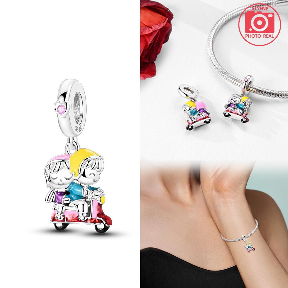 New copper Colors Bicycle Girl Pendant Compatible With copper Colors Authentic Bracelets Do It Yourself Birthday Jewellery Gift