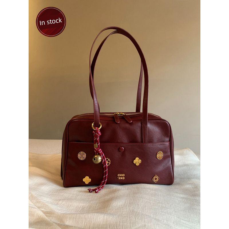 

South Style Chio2nd Palace Museum Culture Series Jinse Nianhua Pillow Bag Women s Satchel Boston Shoulder Bag Red