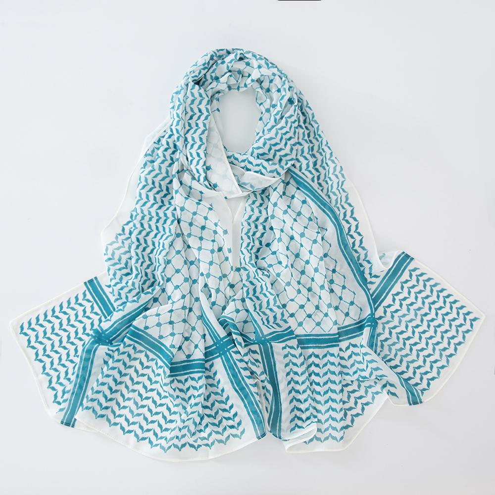 Newest Muslim Keffiyeh Hijab Chiffon Print Shawl Echarpe Keffyeh Fashion Ladies Soft Headwraps Geometric Style Arab Women Scarf