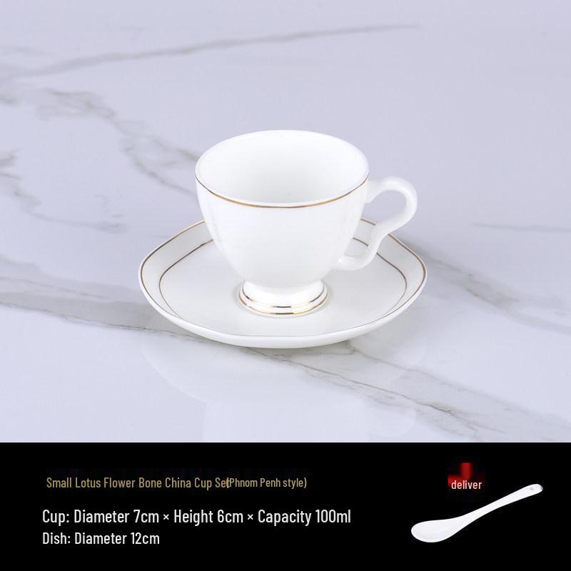 Luxurious Bone China Gold Rim Coffee Cup & Saucer Set - Pure White Ceramic English Style for Hotels and European Coffee Service