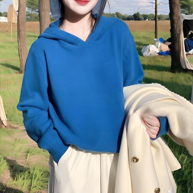 Hooded Solid Color Soft Knitted Sweater for Women In Autumn/Winter