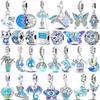 Sky Blue Color Decorative Charms Bead Elements Genuine Copper Butterflies Flower Moon Pendant Piece Suitable For Authentic Bracelet Style Jewelry
