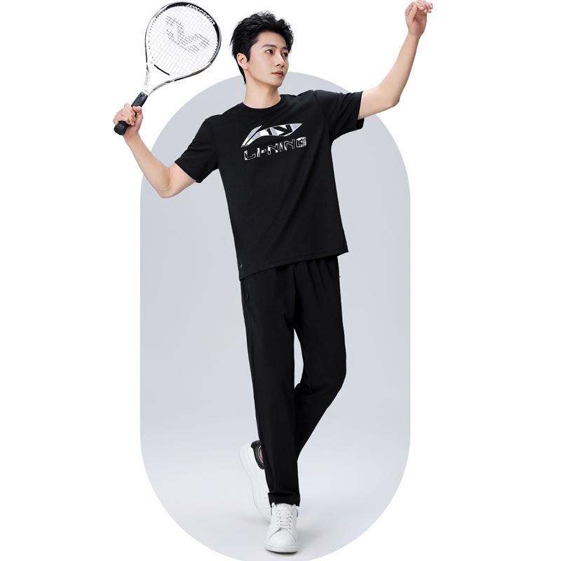 Li-Ning Badminton Series Slim Fit Solid Color Lightweight Quick-Dry Sports Straight Leg Casual Pants Men bottoms Black AYKT653-1