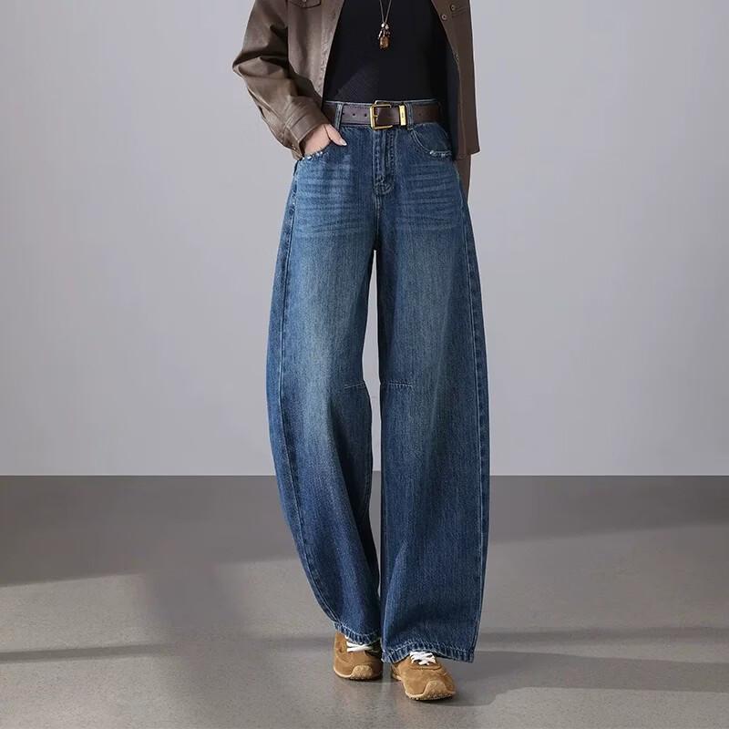 La Chapelle Women's Retro Blue Loose Wide-Leg Jeans