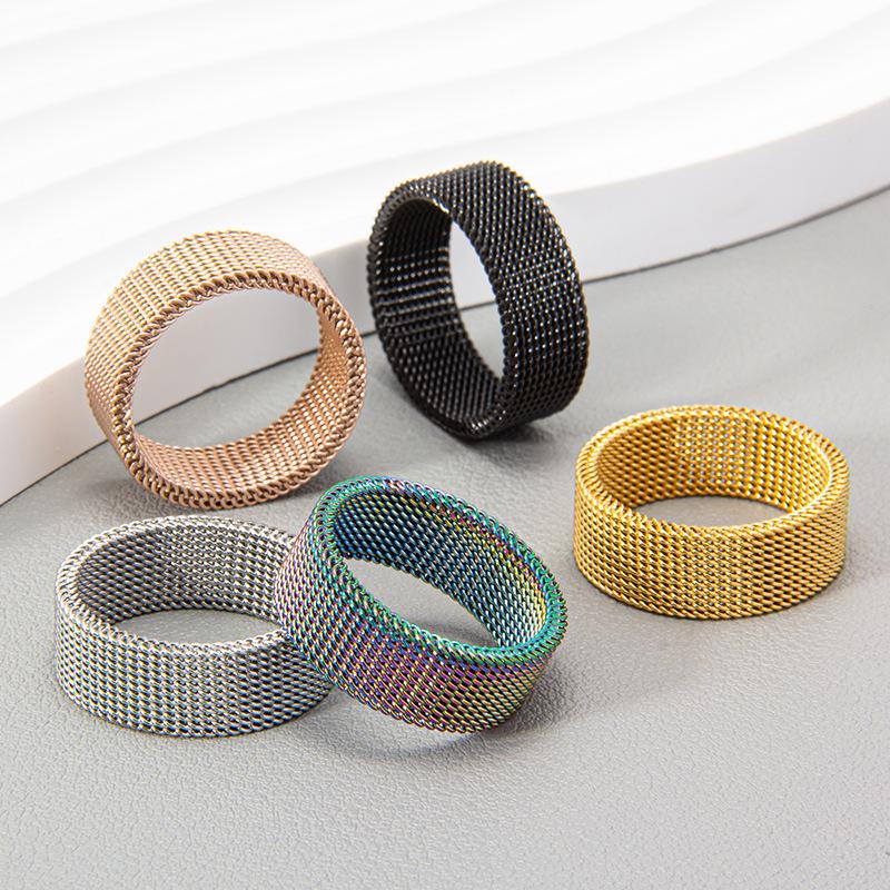 New Mens Modern Stainless Steel Mesh Band Ring 8mm Wide For Men Women Retro Jewelry Gift
