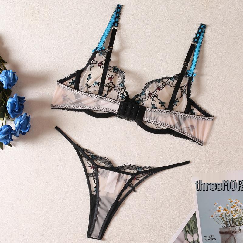 Stylish Lace Embroidered Sheer Push-Up Bra & Panty Set